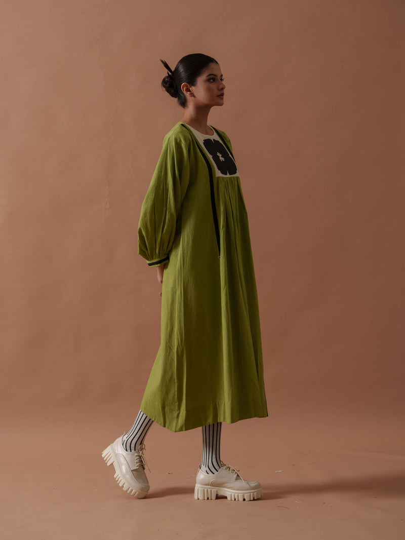 Primrose Dress handwoven cotton dress by Stoique in green, black for women in Singapore