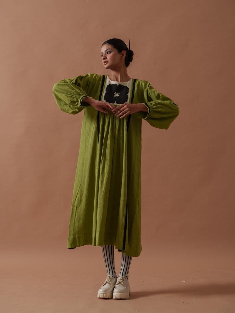 Primrose Dress handwoven cotton dress by Stoique in green, black for women in Singapore
