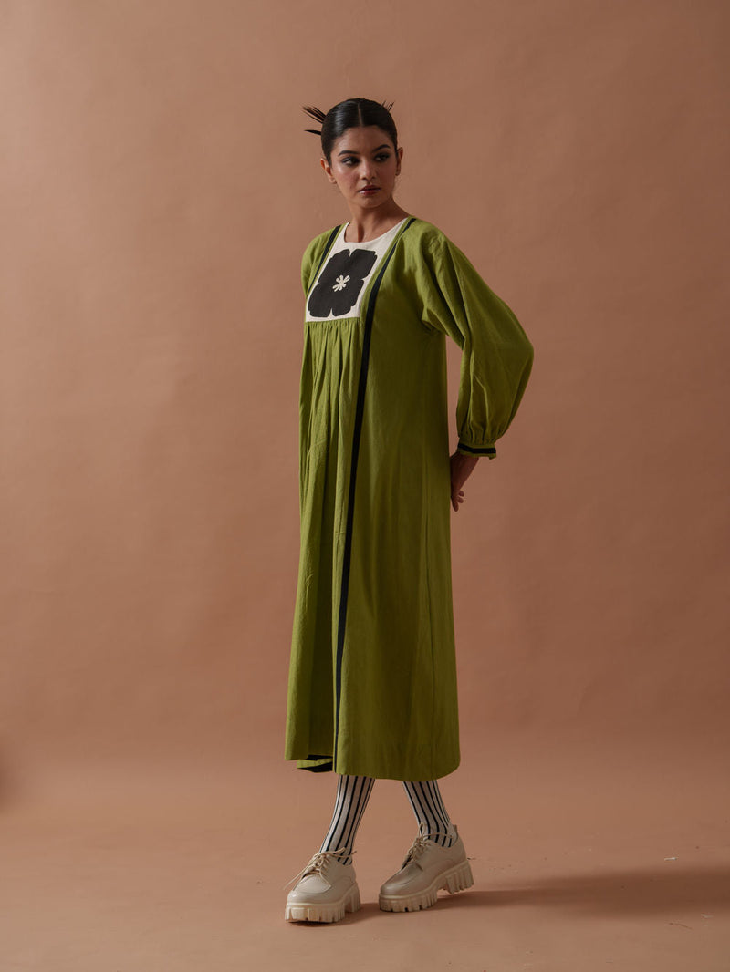 Primrose Dress handwoven cotton dress by Stoique in green, black for women in Singapore