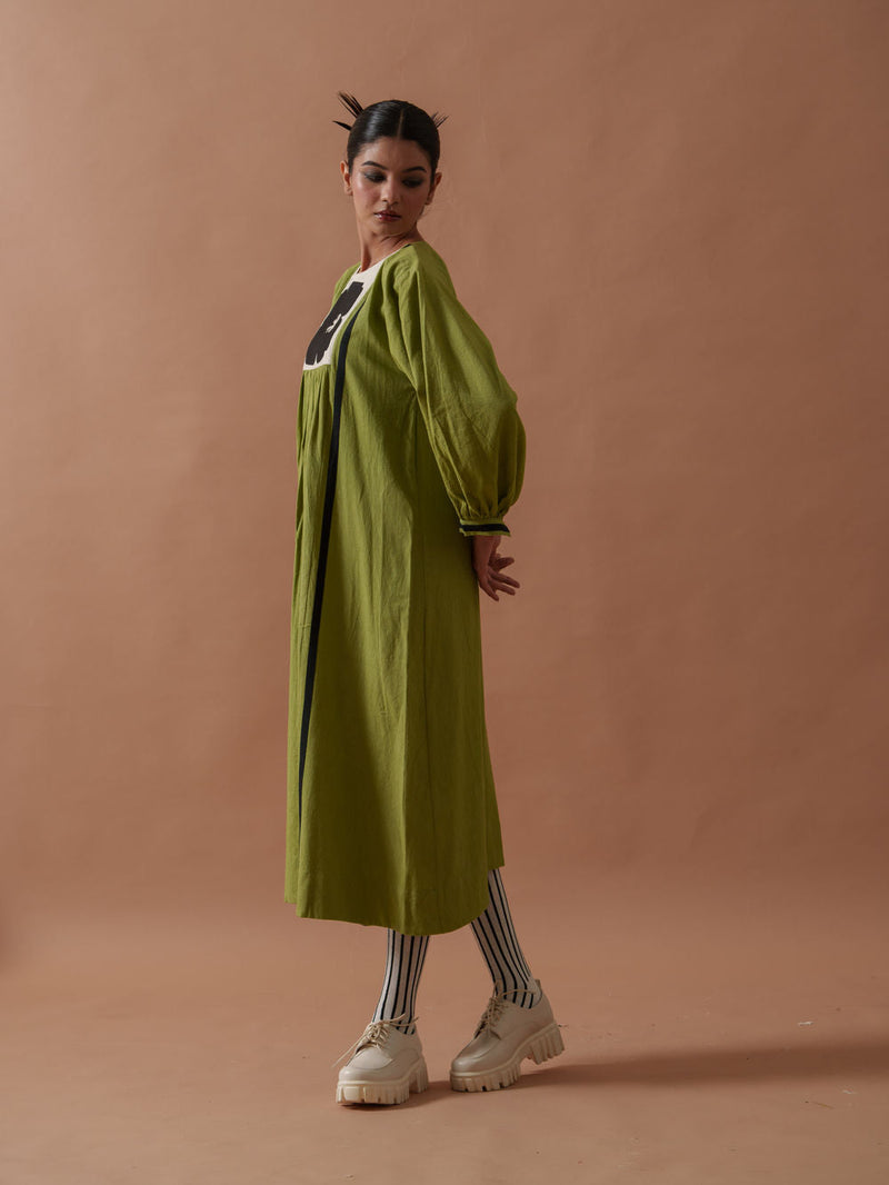 Primrose Dress handwoven cotton dress by Stoique in green, black for women in Singapore