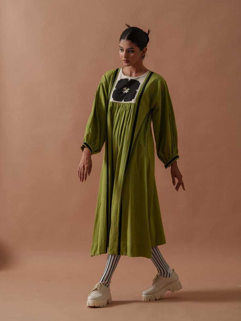 Primrose Dress handwoven cotton dress by Stoique in green, black for women in Singapore