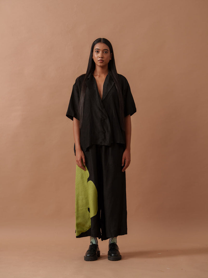 Gunpowder Flo Shirt mysore silk top/shirt by Stoique in green, black for women in Singapore