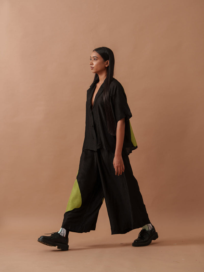 Gunpowder Flo Shirt mysore silk top/shirt by Stoique in green, black for women in Singapore