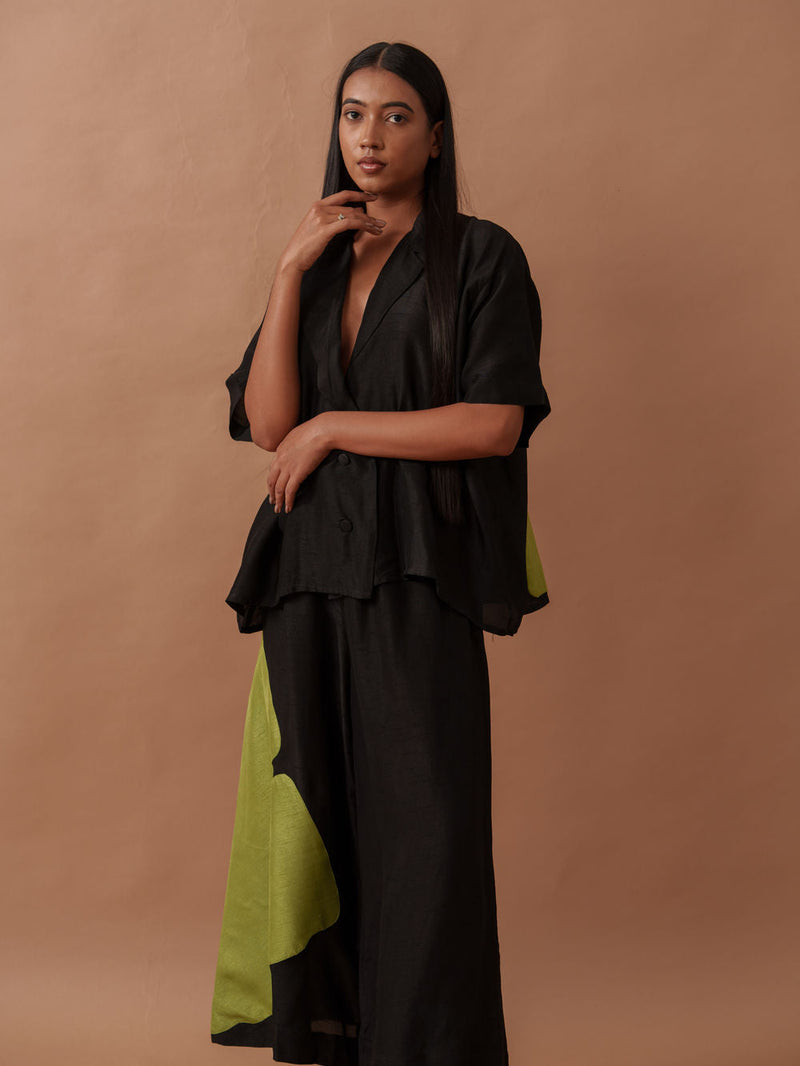 Gunpowder Flo Shirt mysore silk top/shirt by Stoique in green, black for women in Singapore