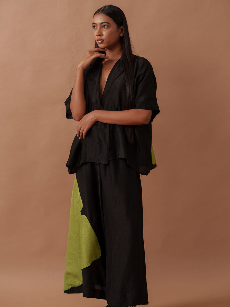 Gunpowder Flo Shirt mysore silk top/shirt by Stoique in green, black for women in Singapore