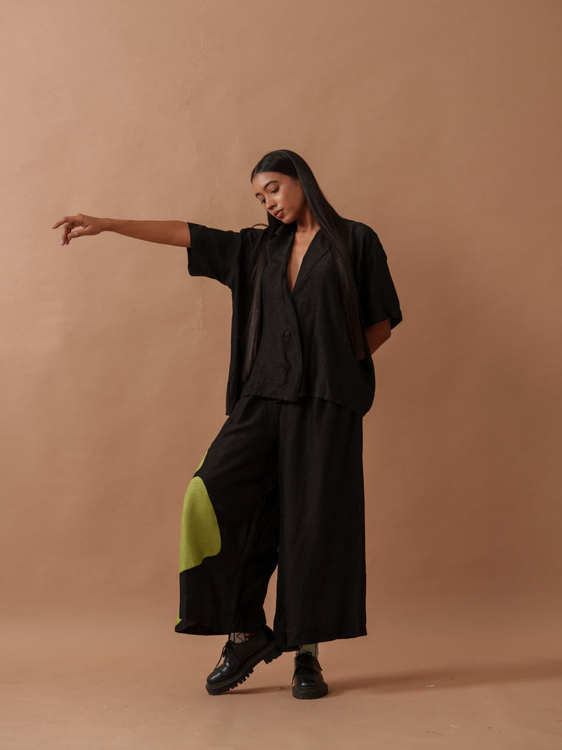 Gunpowder Flo Shirt mysore silk top/shirt by Stoique in green, black for women in Singapore