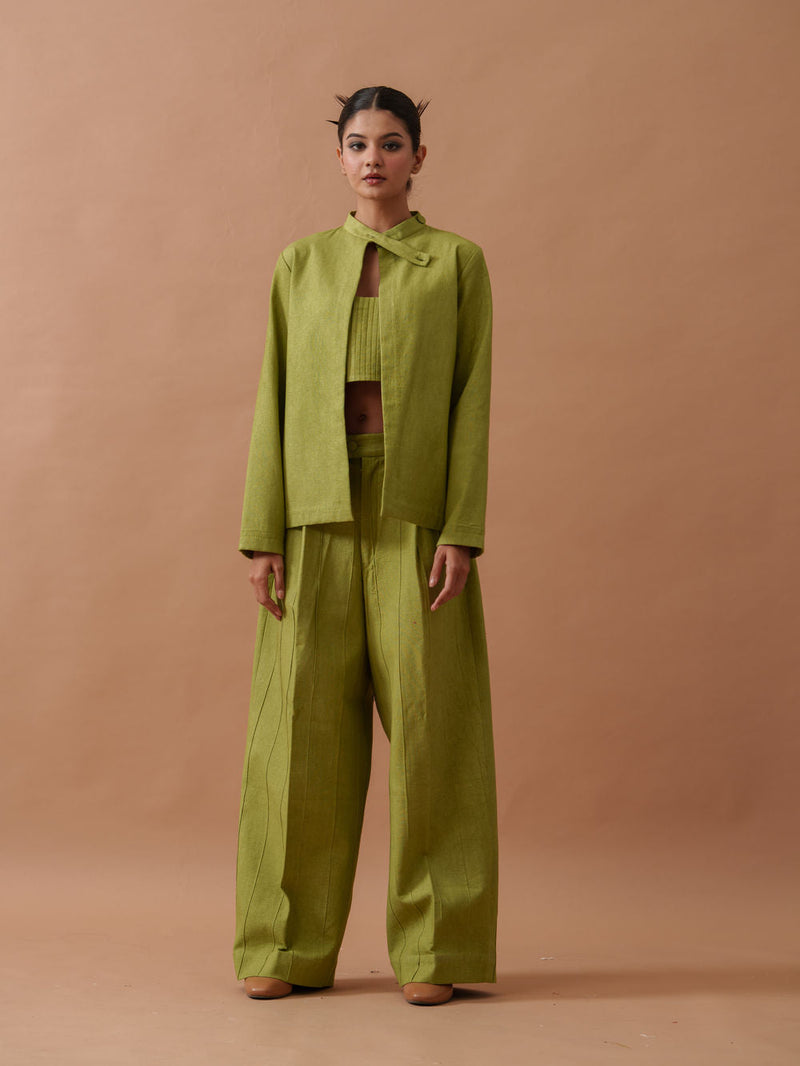 Sunflower Jacket handwoven cotton jacket/overlay by Stoique in green for women in Singapore