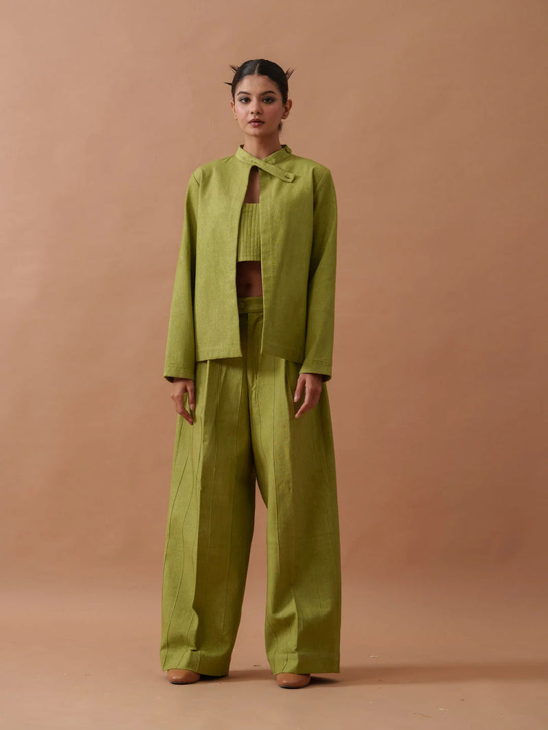 Sunflower Top handwoven cotton top/shirt by Stoique in green for women in Singapore