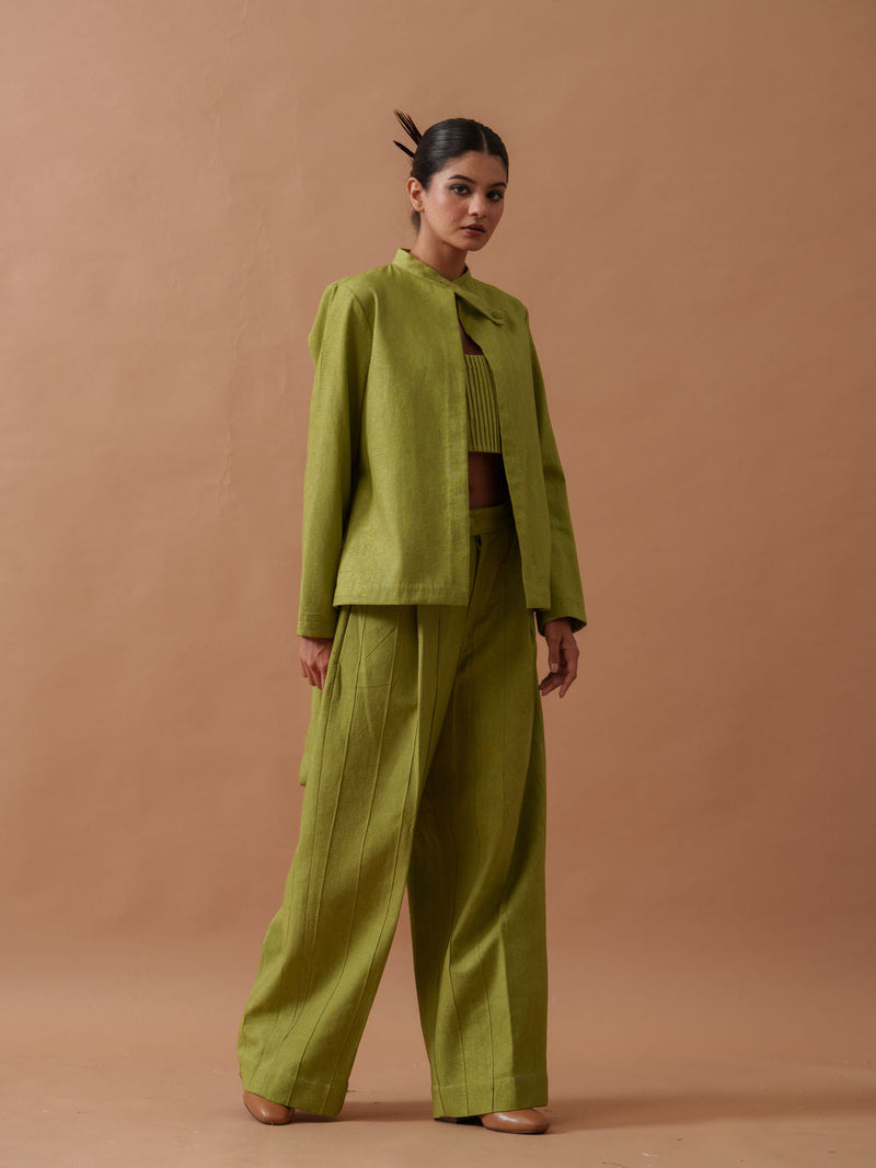 Sunflower Jacket handwoven cotton jacket/overlay by Stoique in green for women in Singapore