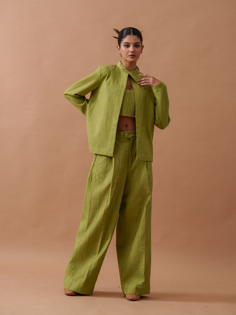 Sunflower Jacket handwoven cotton jacket/overlay by Stoique in green for women in Singapore