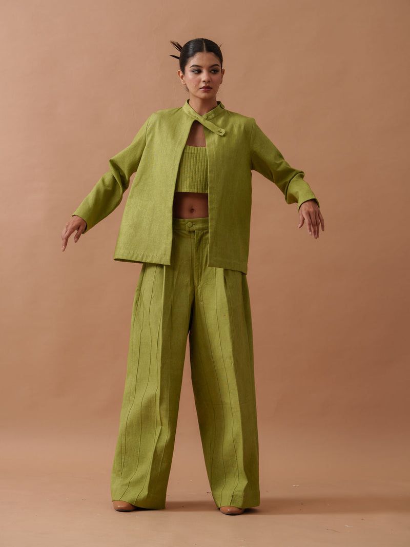 Sunflower Jacket handwoven cotton jacket/overlay by Stoique in green for women in Singapore