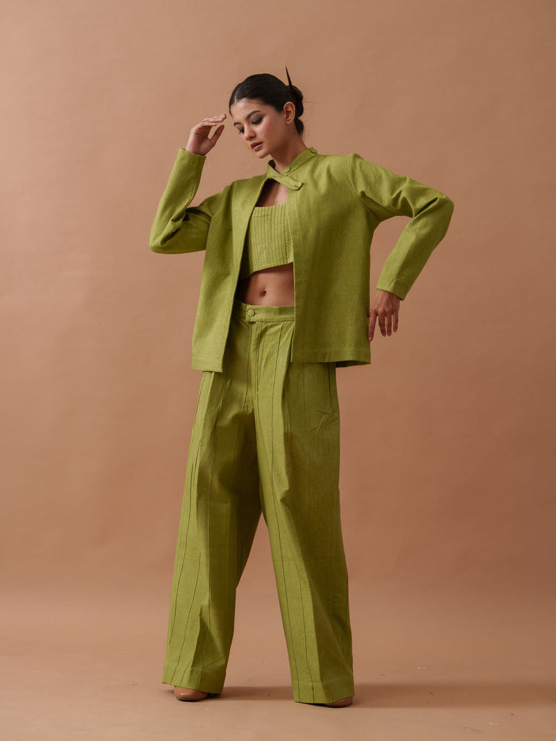 Sunflower Jacket handwoven cotton jacket/overlay by Stoique in green for women in Singapore