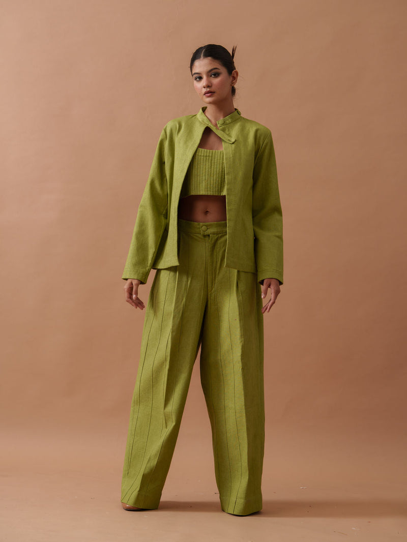Sunflower Jacket handwoven cotton jacket/overlay by Stoique in green for women in Singapore