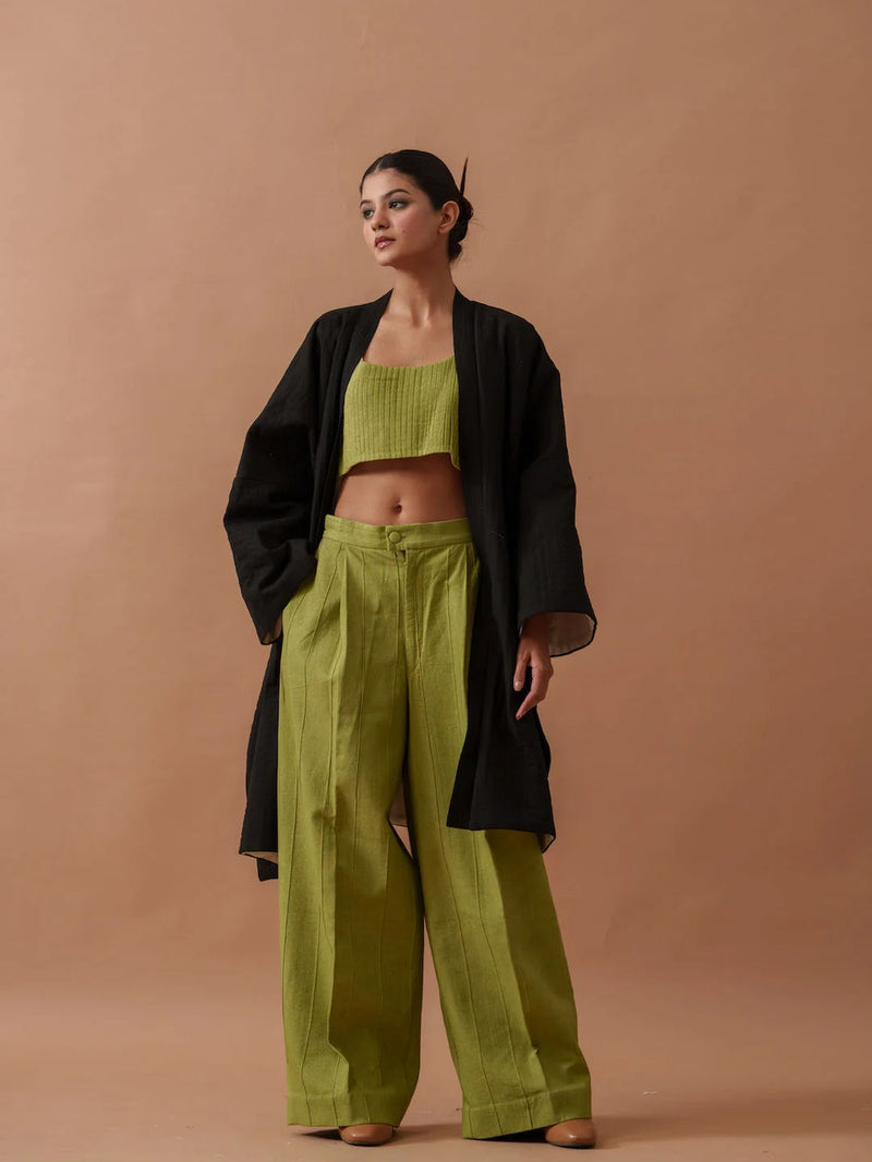 Sunflower Top handwoven cotton top/shirt by Stoique in green for women in Singapore