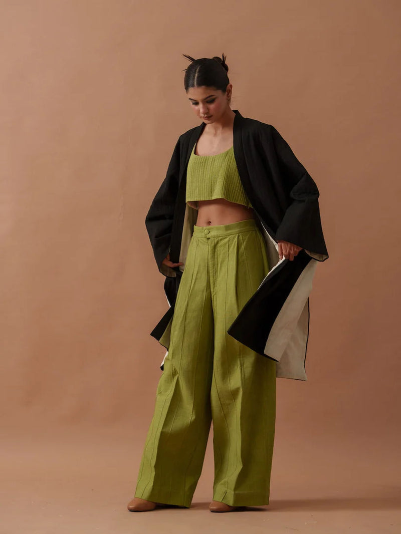 Sunflower Top handwoven cotton top/shirt by Stoique in green for women in Singapore