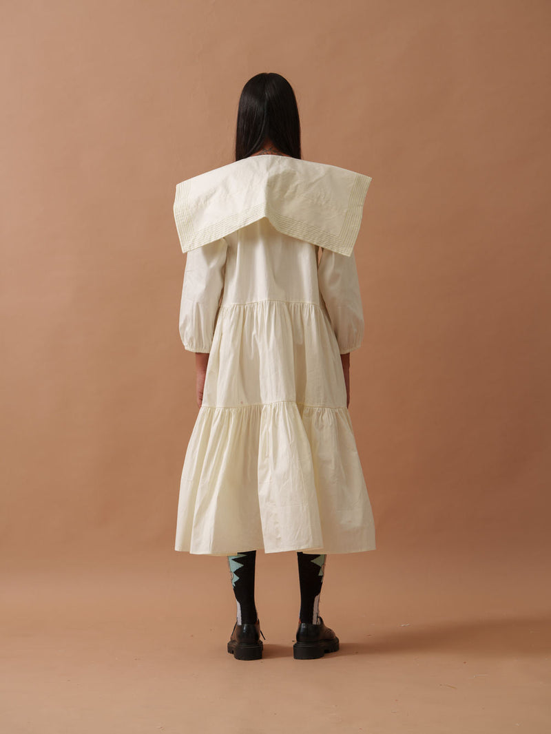 Daisy Dress cotton lycra dress by Stoique in ivory, green for women in Singapore