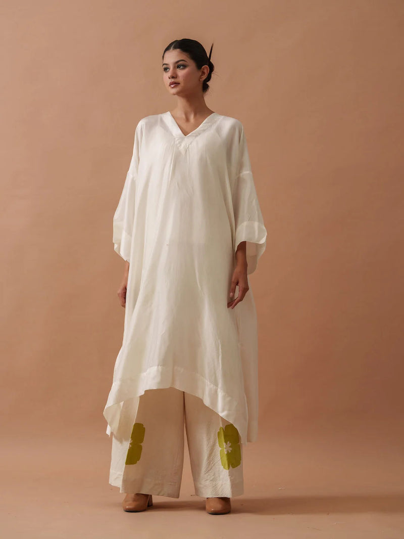 ButterCup Tunic upada silk top/shirt by Stoique in ivory, green for women in Singapore