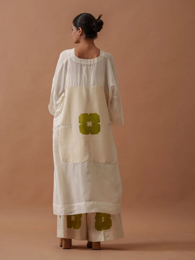 ButterCup Tunic upada silk top/shirt by Stoique in ivory, green for women in Singapore