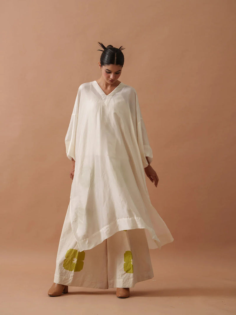 ButterCup Tunic upada silk top/shirt by Stoique in ivory, green for women in Singapore