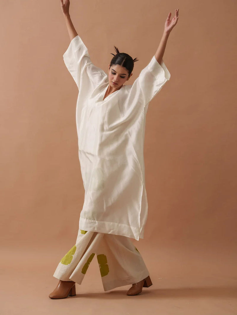 ButterCup Tunic upada silk top/shirt by Stoique in ivory, green for women in Singapore