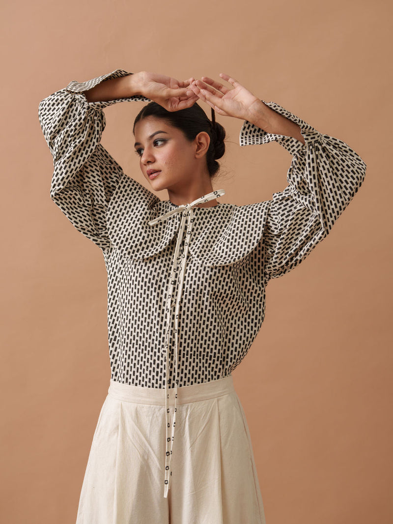 Lotus Top handwoven cotton top/shirt by Stoique in natural, black for women in Singapore