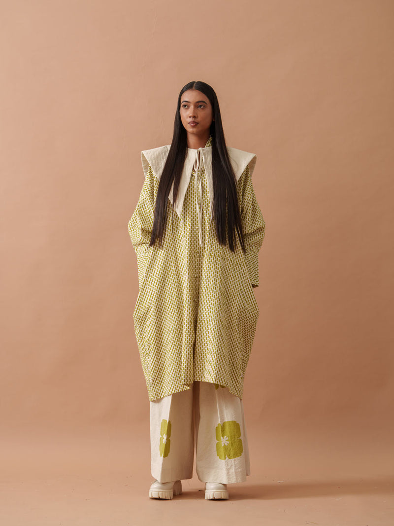Iris Dress handwoven cotton dress by Stoique in natural, green for women in Singapore