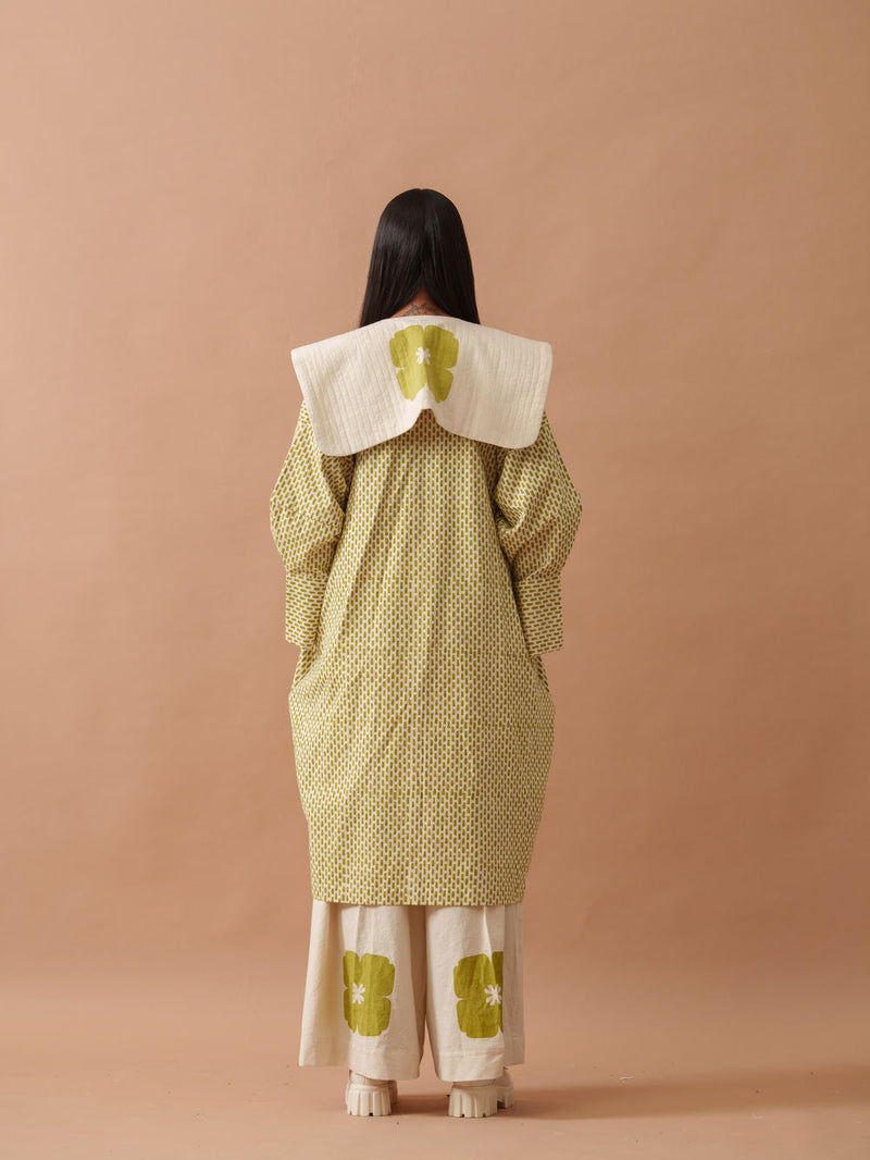 Iris Dress handwoven cotton dress by Stoique in natural, green for women in Singapore