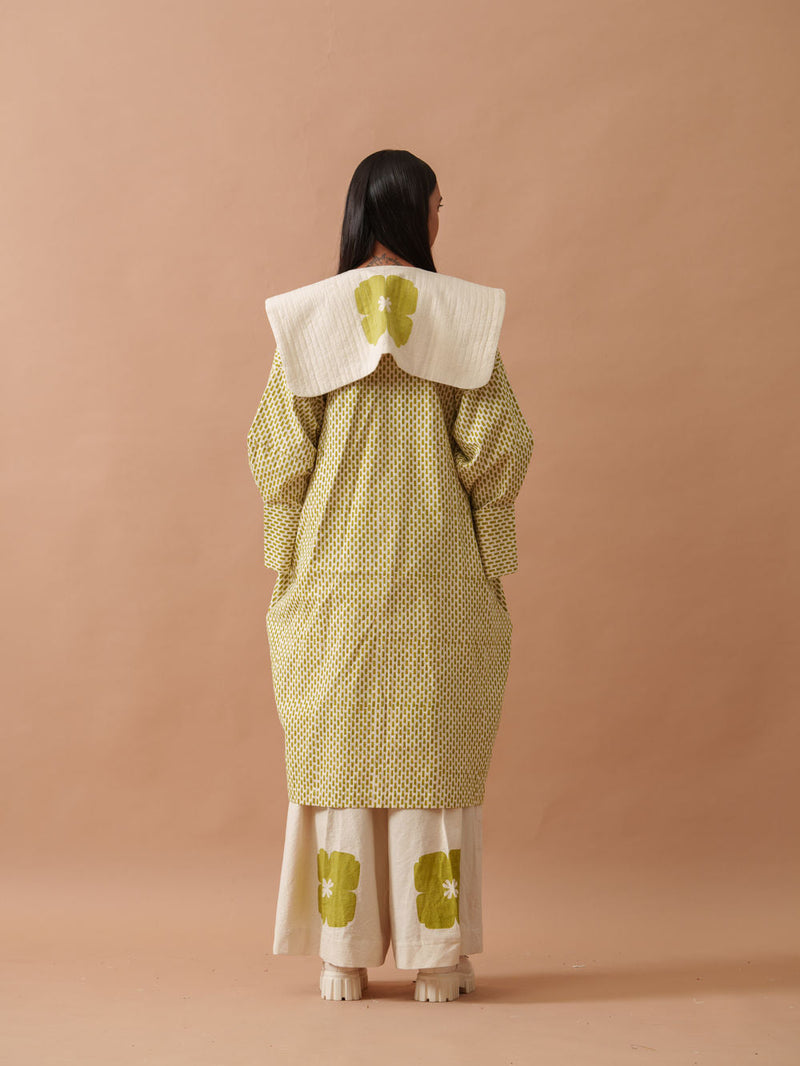Iris Dress handwoven cotton dress by Stoique in natural, green for women in Singapore