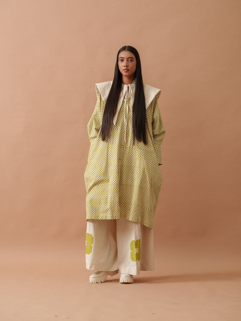Iris Dress handwoven cotton dress by Stoique in natural, green for women in Singapore