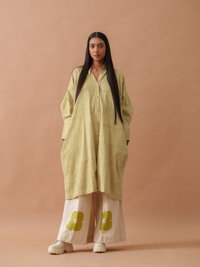Iris Dress handwoven cotton dress by Stoique in natural, green for women in Singapore