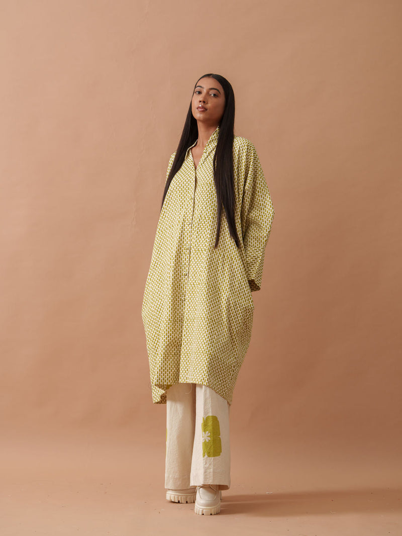 Iris Dress handwoven cotton dress by Stoique in natural, green for women in Singapore