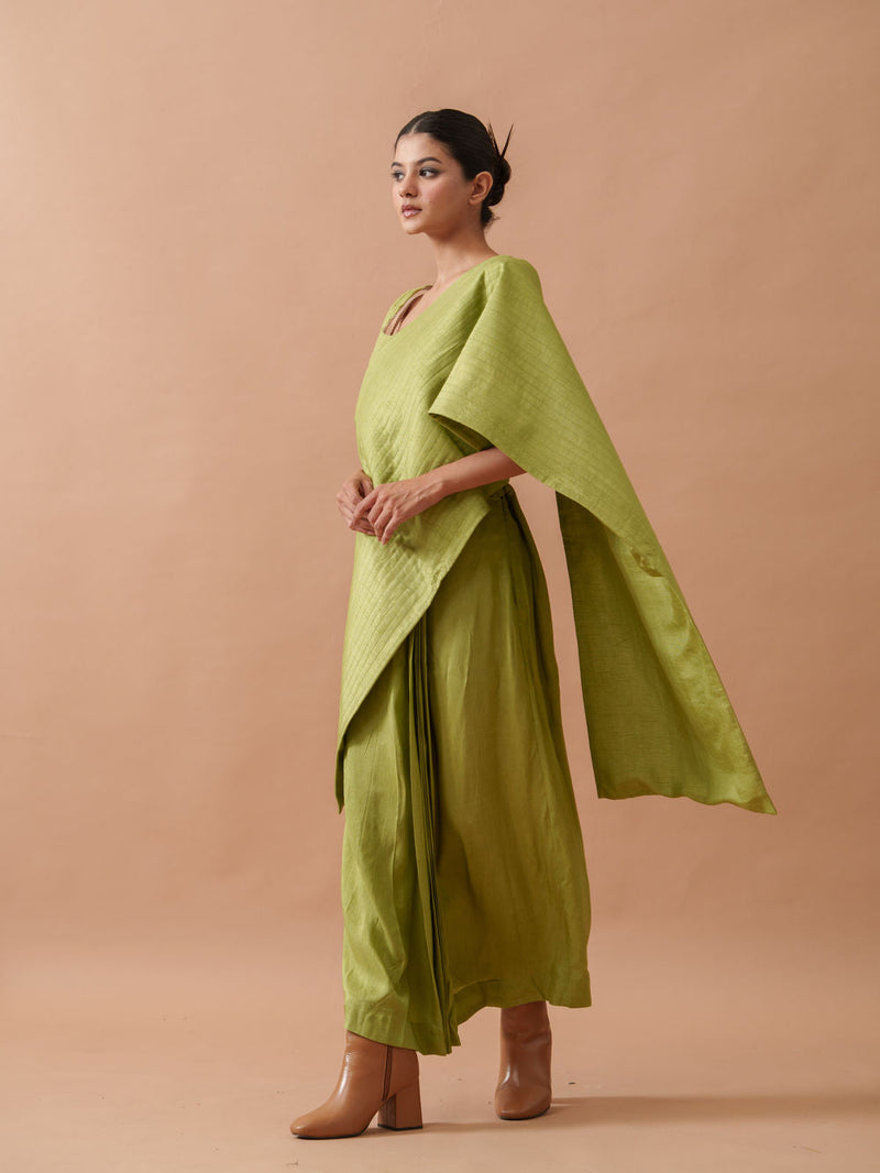 Tulip Silk Dress mysore silk dress by Stoique in green for women in Singapore