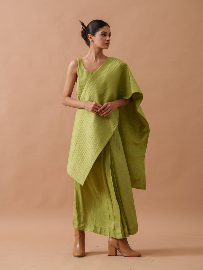 Tulip Silk Dress mysore silk dress by Stoique in green for women in Singapore