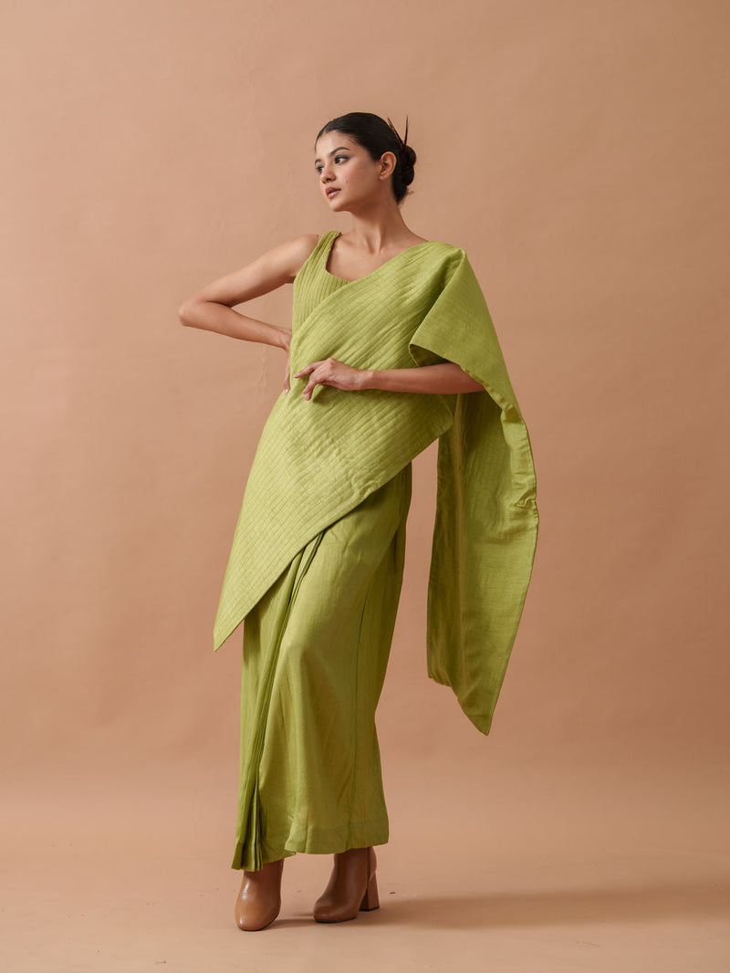 Tulip Silk Dress mysore silk dress by Stoique in green for women in Singapore