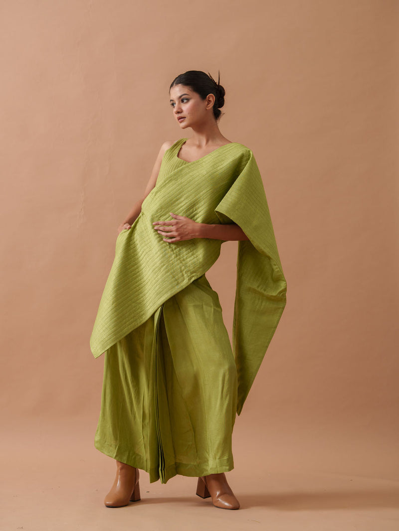 Tulip Silk Dress mysore silk dress by Stoique in green for women in Singapore
