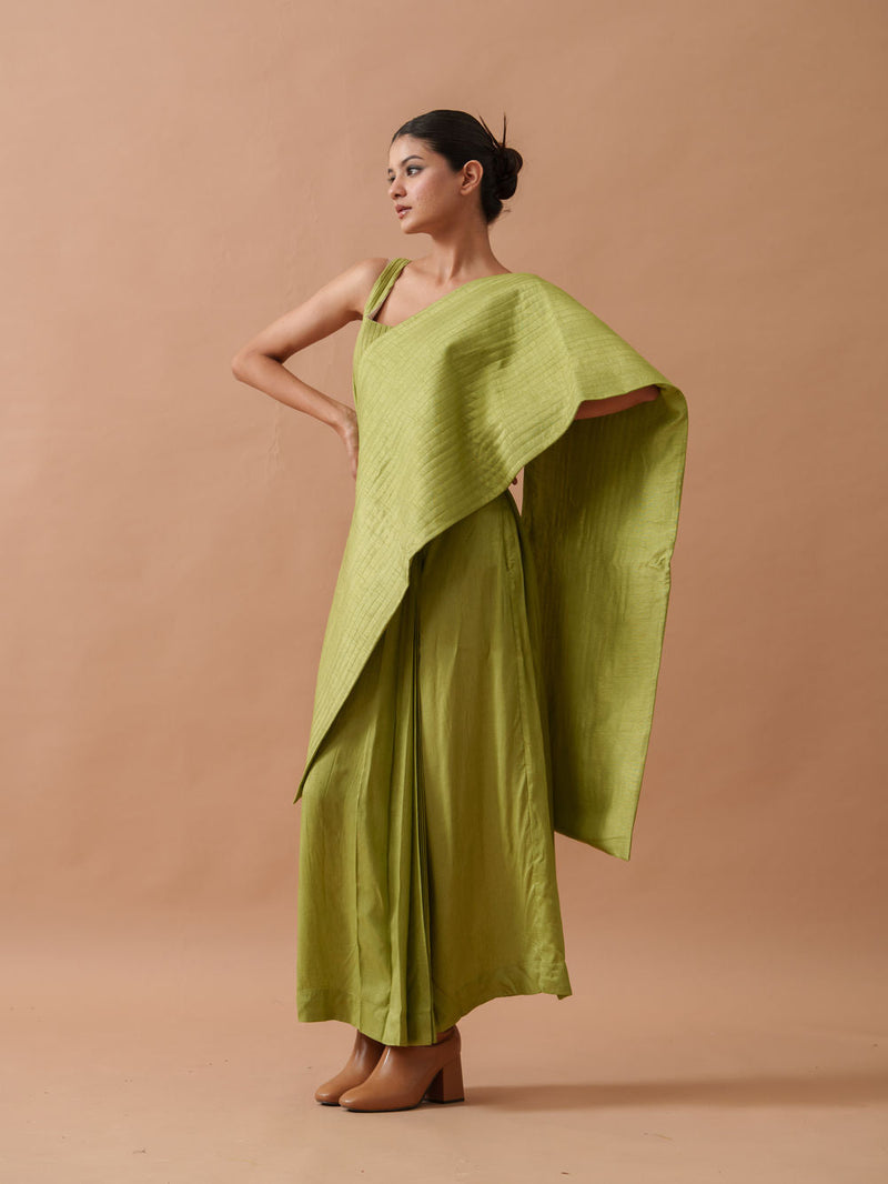 Tulip Silk Dress mysore silk dress by Stoique in green for women in Singapore