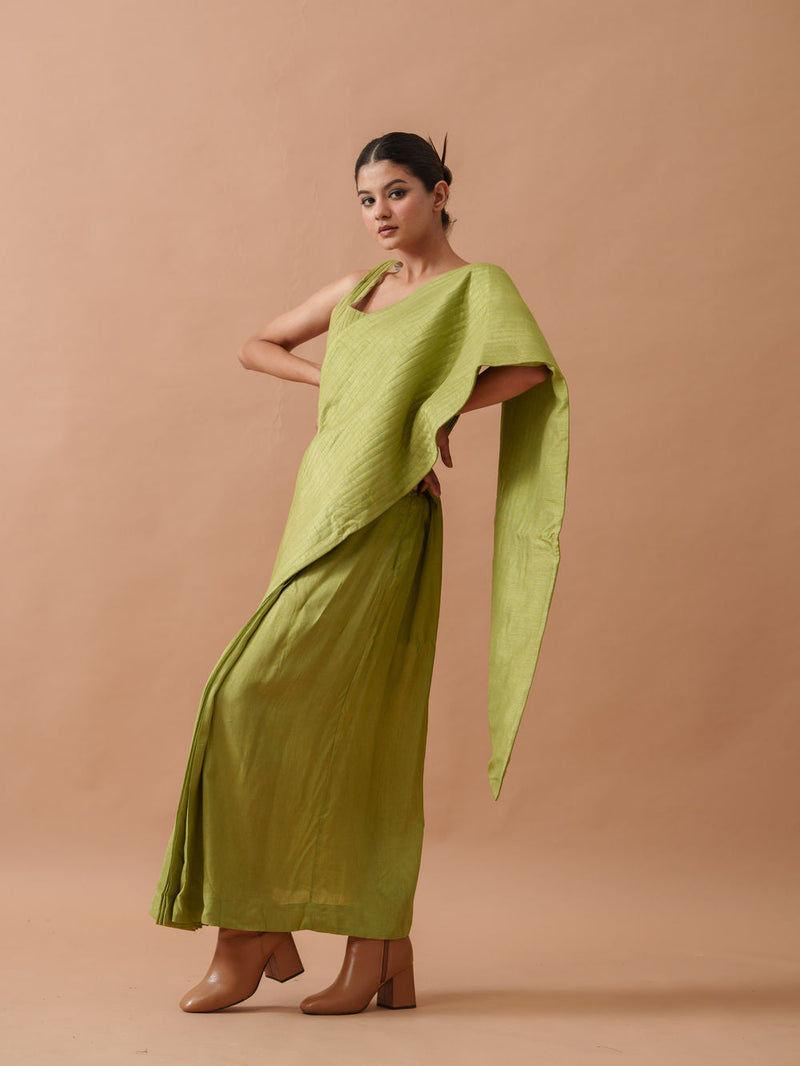 Tulip Silk Dress mysore silk dress by Stoique in green for women in Singapore