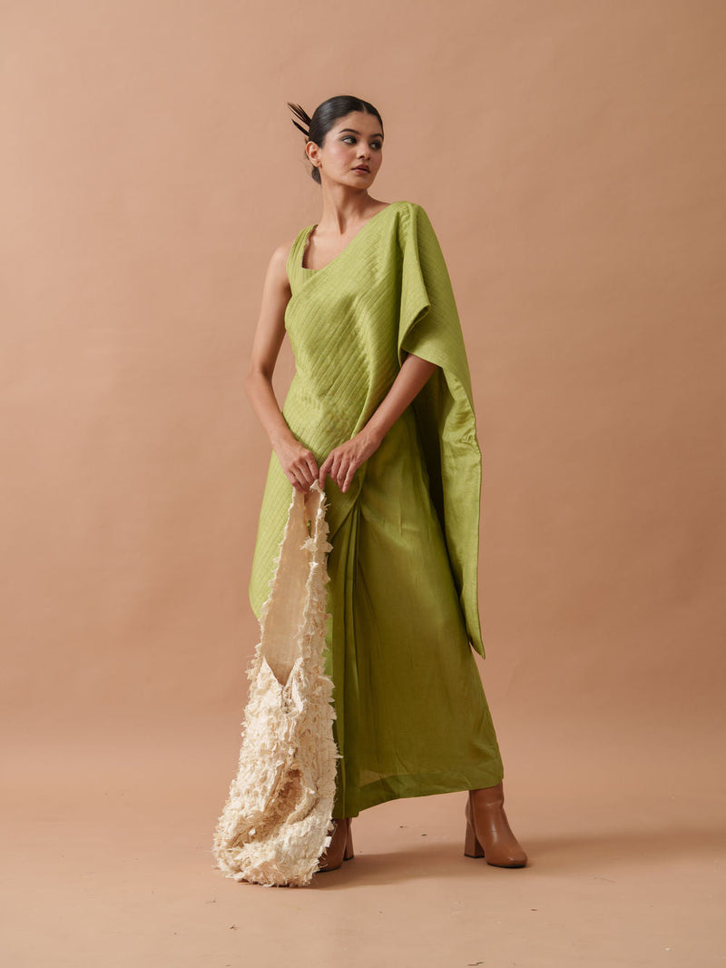 Tulip Silk Dress mysore silk dress by Stoique in green for women in Singapore