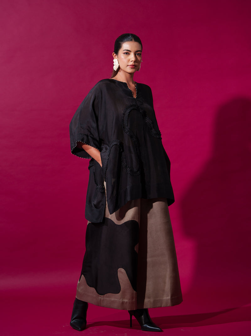 Flamingo Top-Black upada silk tops and shirts by Stoique in black for women in Singapore