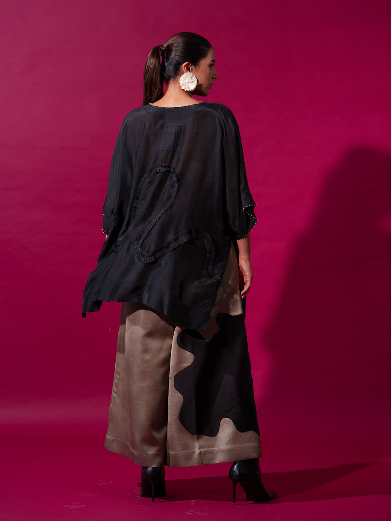 Flamingo Top-Black upada silk tops and shirts by Stoique in black for women in Singapore