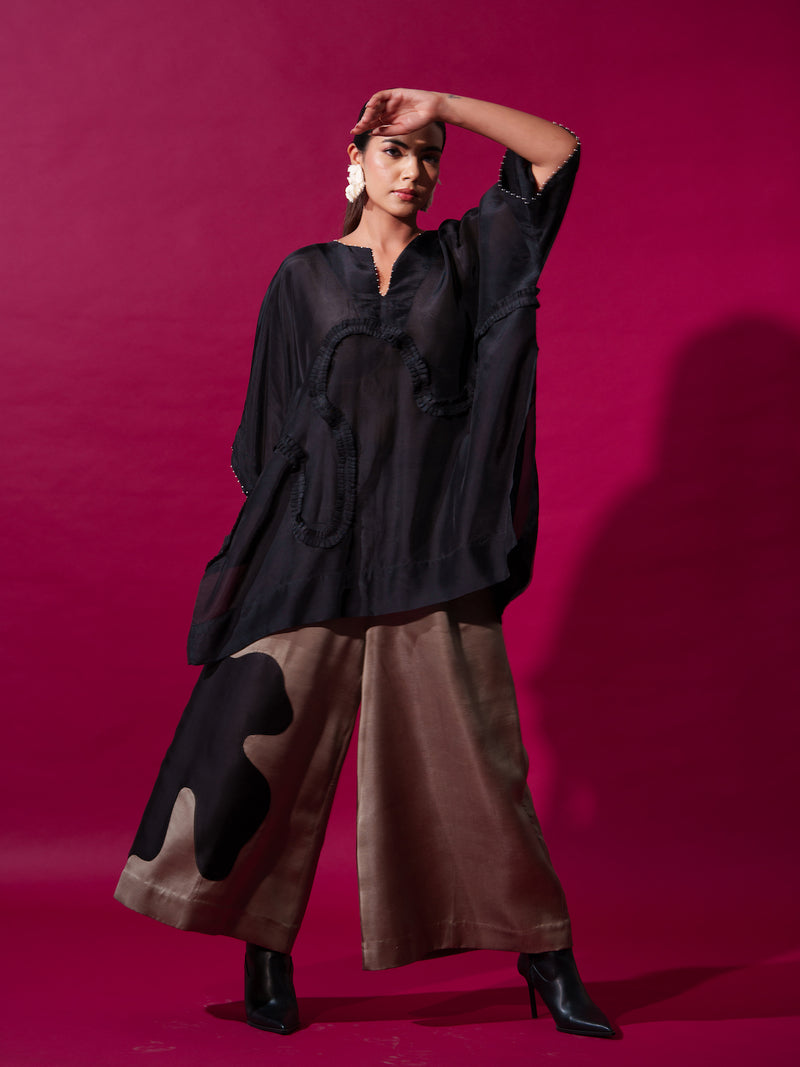 Flamingo Top-Black upada silk tops and shirts by Stoique in black for women in Singapore