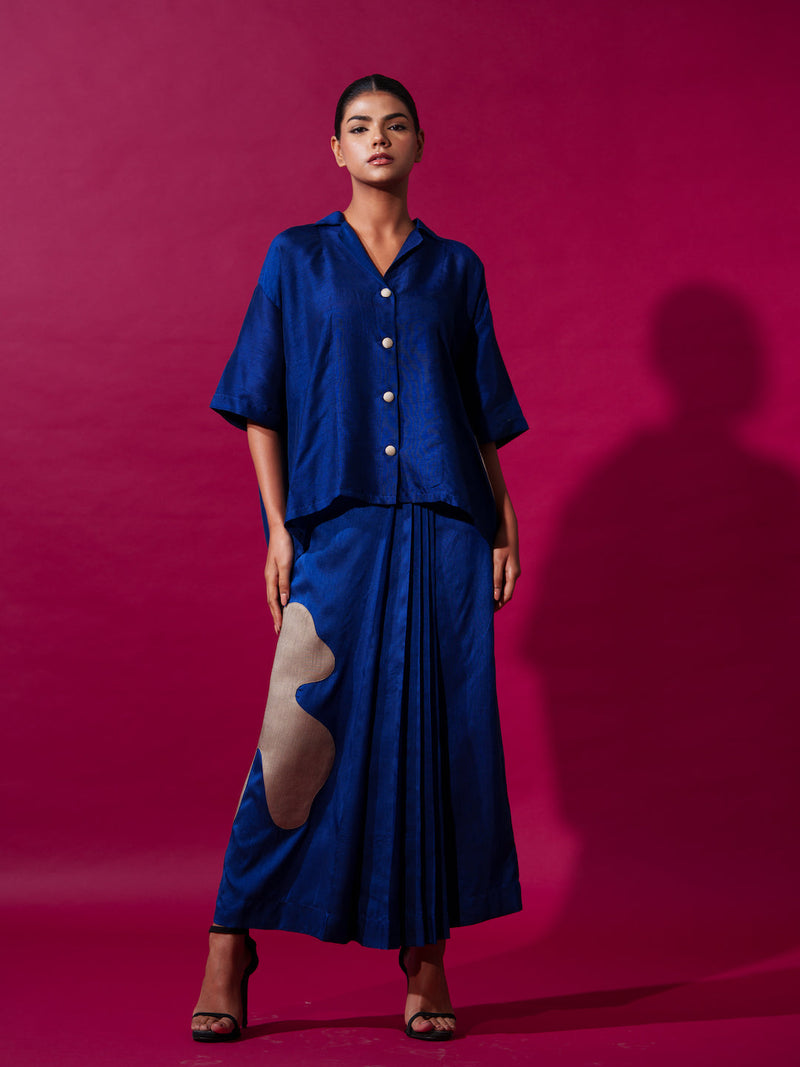 Flamingo app skirt-Blue + Grey upada silk skirts by Stoique in blue, grey for women in Singapore