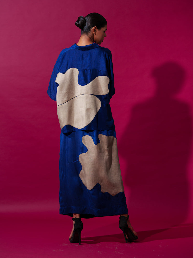 Flamingo app skirt-Blue + Grey upada silk skirts by Stoique in blue, grey for women in Singapore
