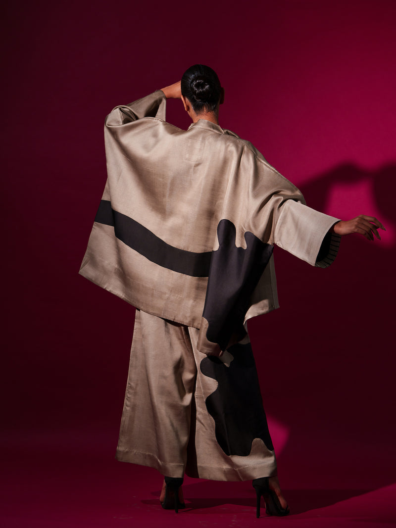 Chia jacket -Grey + Black satin linen jackets and overlays by Stoique in grey, black for women in Singapore