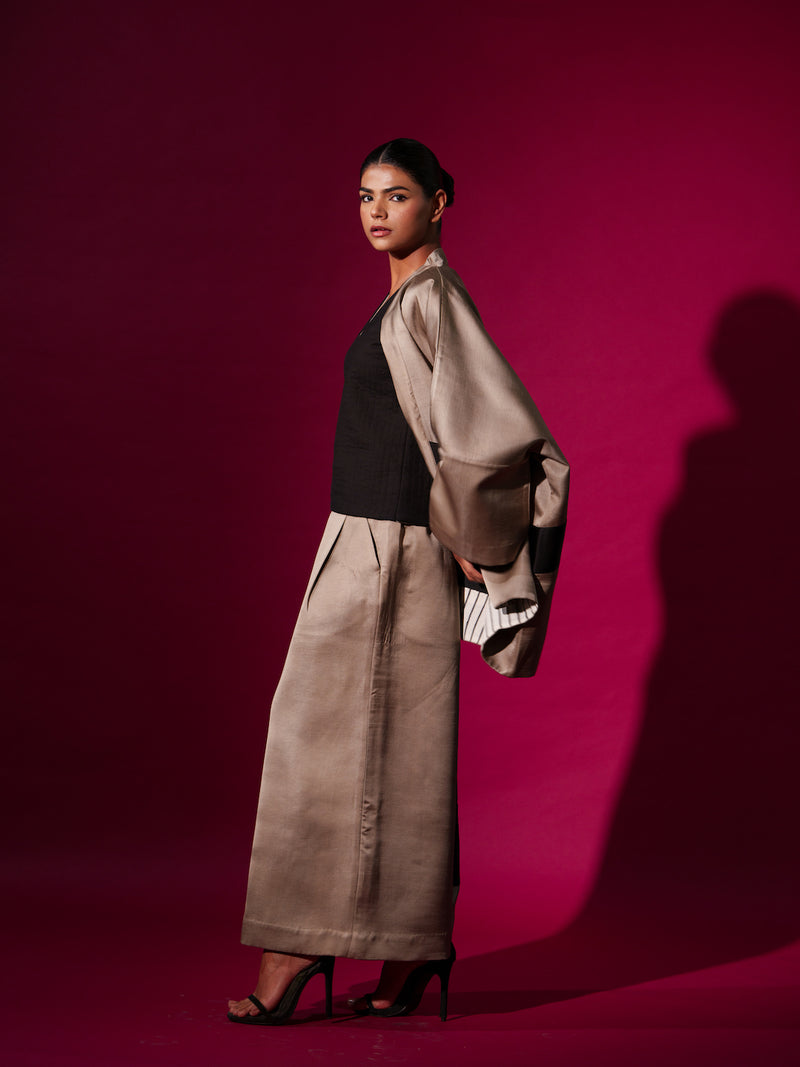 Chia Pants -Grey + Black satin linen pants/trousers by Stoique in grey, black for women in Singapore