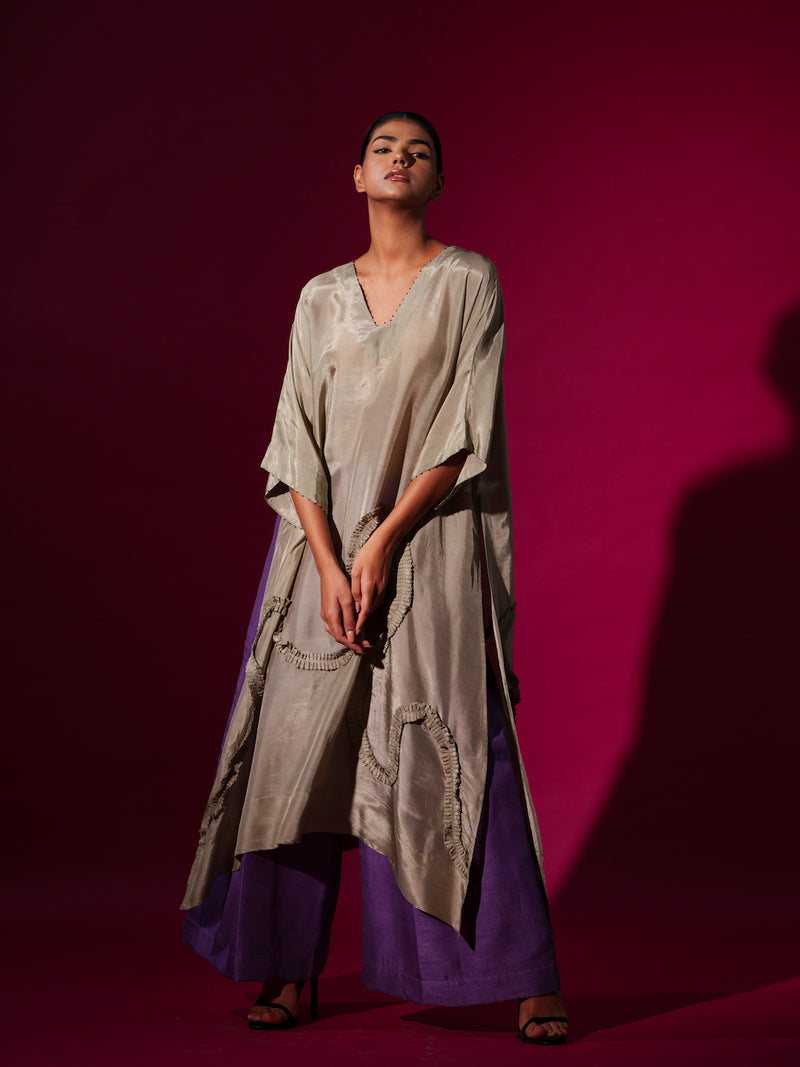 Flamingo Tunic-Grey upada silk kaftans and tunics by Stoique in grey for women in Singapore