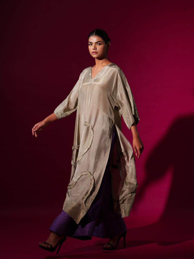 Flamingo Tunic-Grey upada silk kaftans and tunics by Stoique in grey for women in Singapore