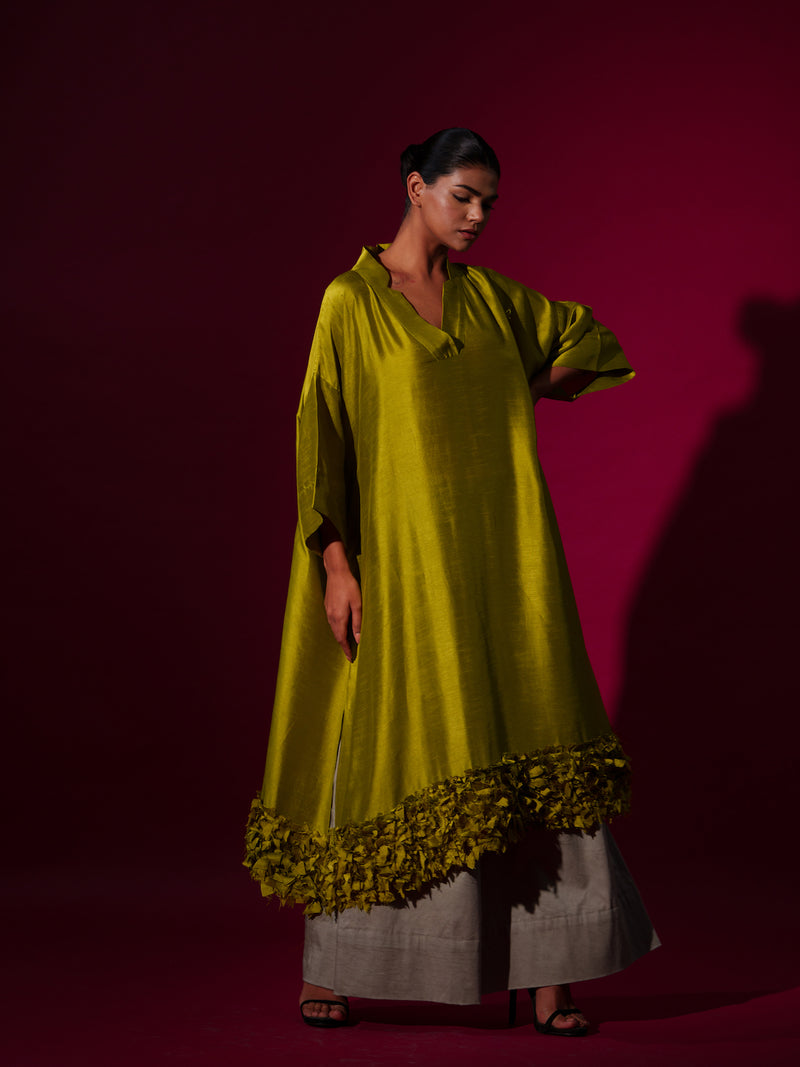 Flax Tunic-Leaf Green mysore silk kaftans and tunics by Stoique in leaf green for women in Singapore