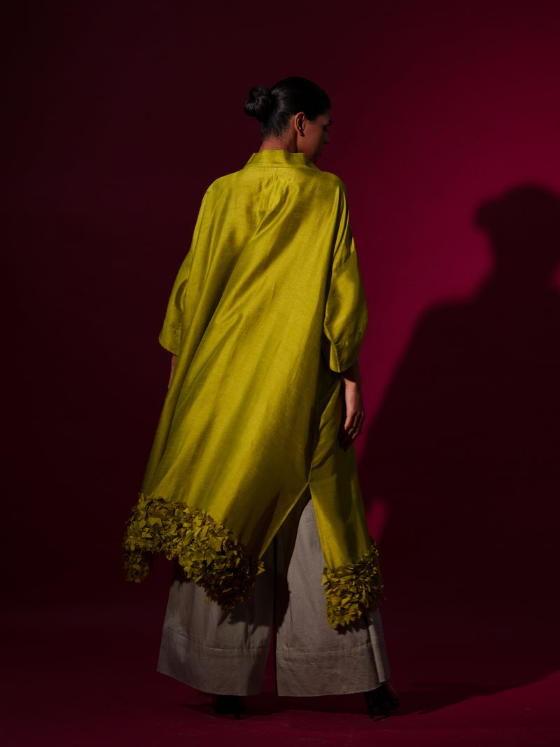 Flax Tunic-Leaf Green mysore silk kaftans and tunics by Stoique in leaf green for women in Singapore