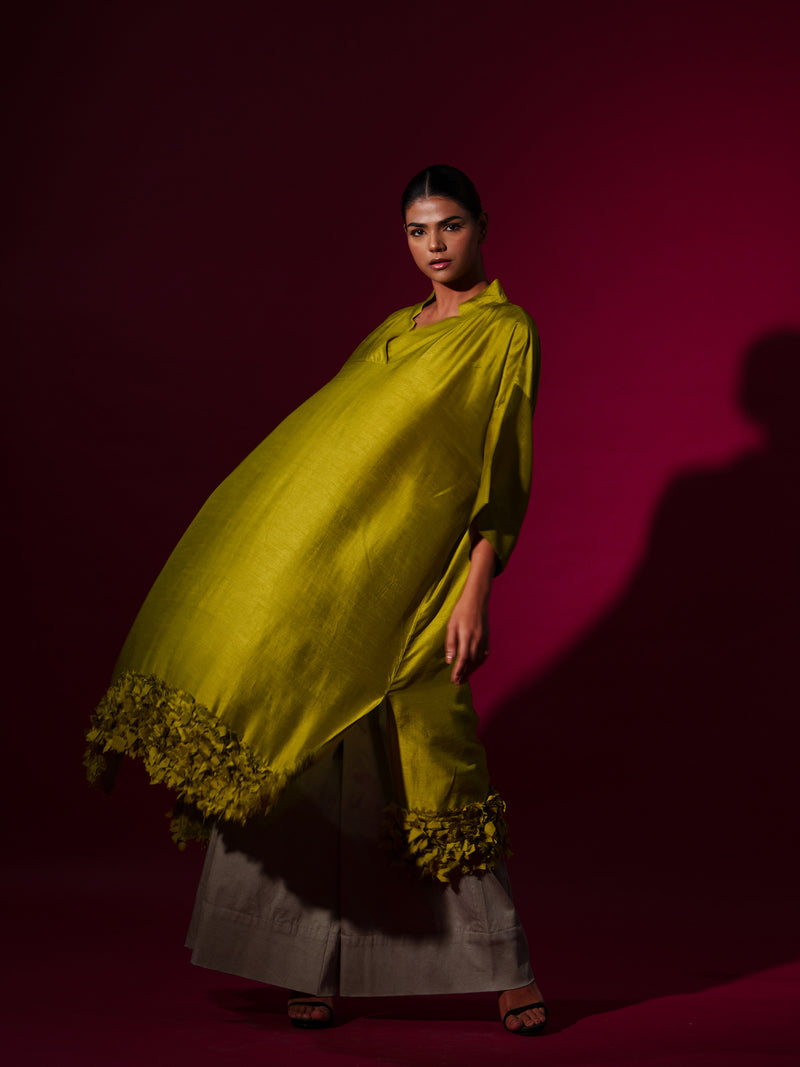 Flax Tunic-Leaf Green mysore silk kaftans and tunics by Stoique in leaf green for women in Singapore